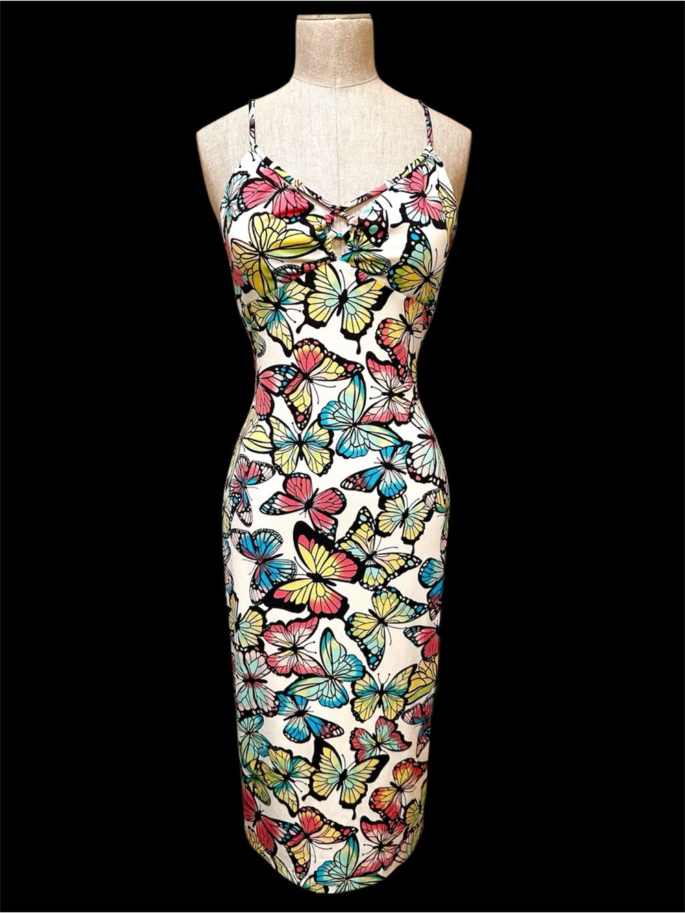 No Boundaries Multi-Color Butterfly Midi Slip Dress